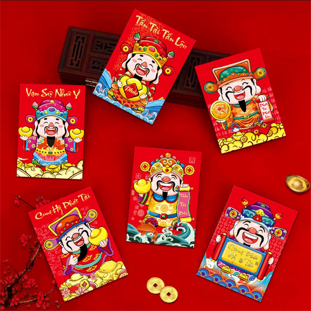 Bao Lì Xì Năm Mới Màu Đỏ Họa Tiết Hoạt Hình Phong Cách Trung Hoa Cho Bé