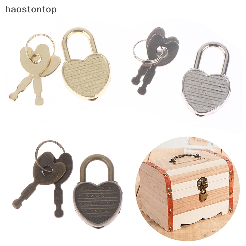 Haostontop 1 Set Ổ Khóa Hành Lý Cứng Hình Trái Tim Kèm Chìa Khóa Dùng Cho Nhật Ký Sách Trang Sức vn