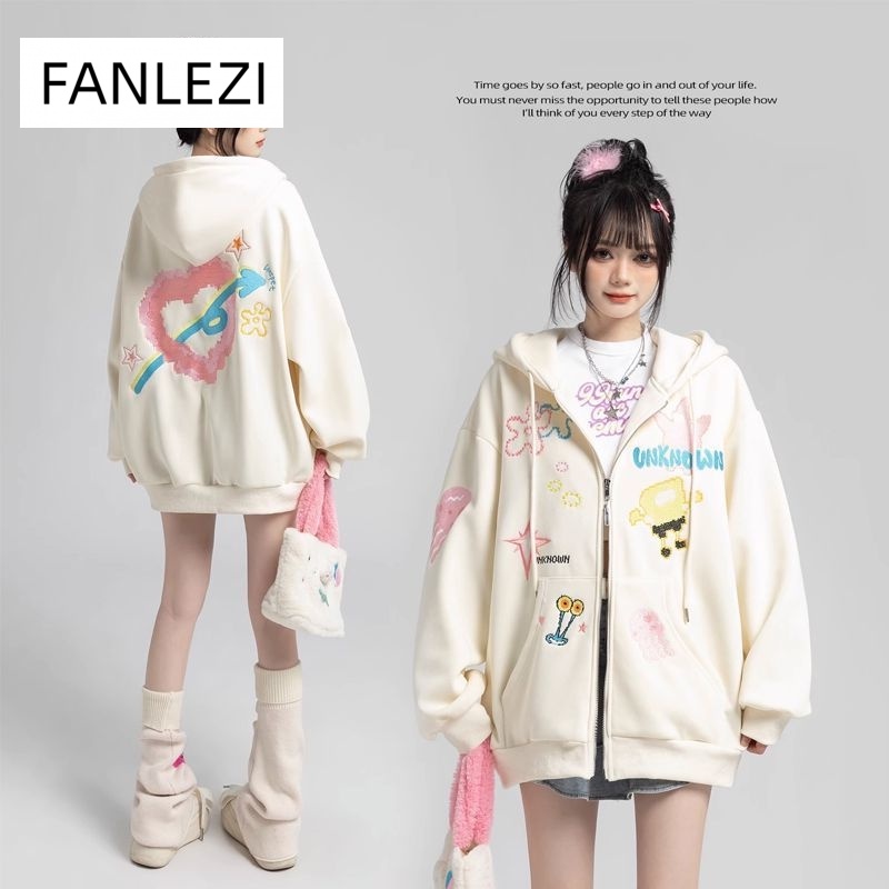 FANLEZI Áo Khoác hoodie áo khoác nữ zip hoodie Thời trang High-quality casual Popular A98J91238Z230921