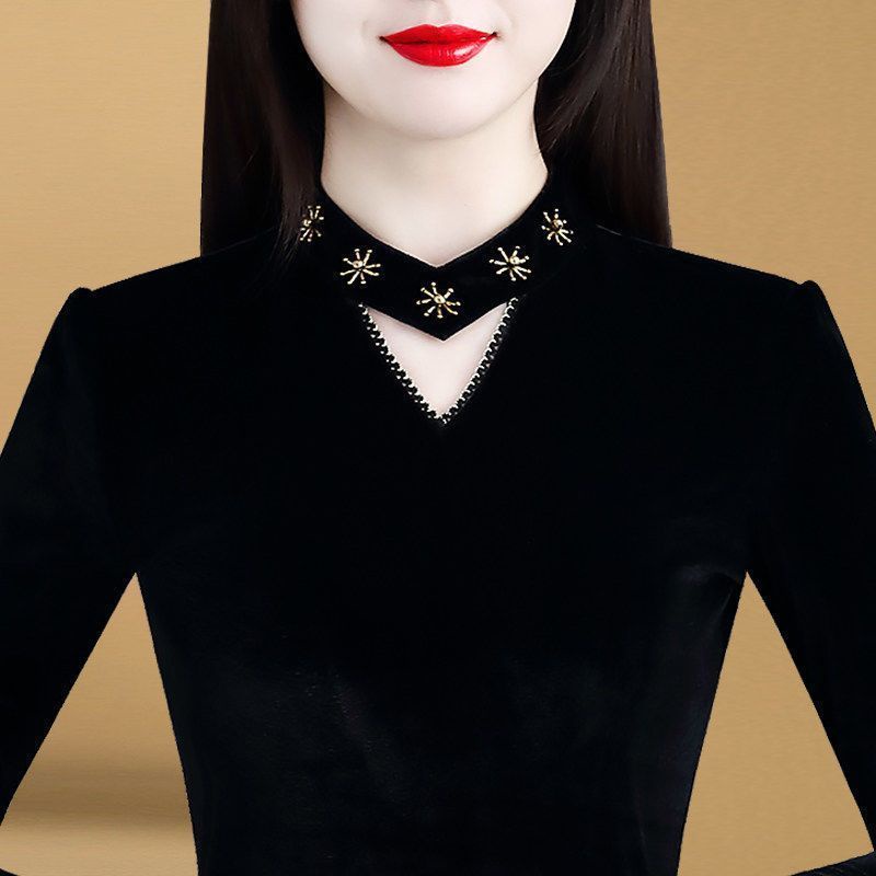 Áo Nỉ Mỏng Ôm Dáng / Ôm Sát Thời Trang Thu Đông 2024 Cho Nữ Áo Sơ Mi Lông Cừu Tay Dài [Đáy Dưới Lót Lông Cừu