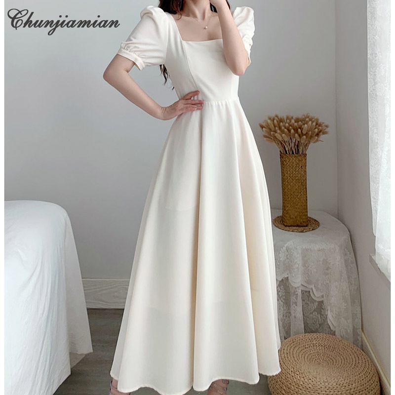 Đầm Cổ Vuông Dáng Dài Qua Gối Thời Trang Mùa Hè Xinh Xắn Cho Nữ