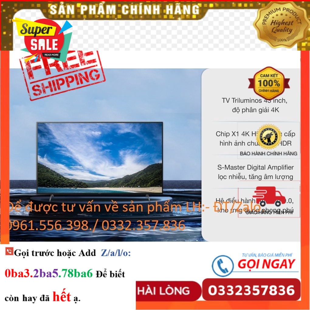 Hãng> Smart Tivi Sony 43 Inch 4K UHD KD-43X8000H < Chính hãng BH:24 tháng tại nhà toàn quốc >