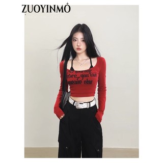 ZUOYINMO áo dài tay áo thun nữ croptop baby tee Stylish thời trang Phong cách Dễ thương WTX24108IP 2Z240110