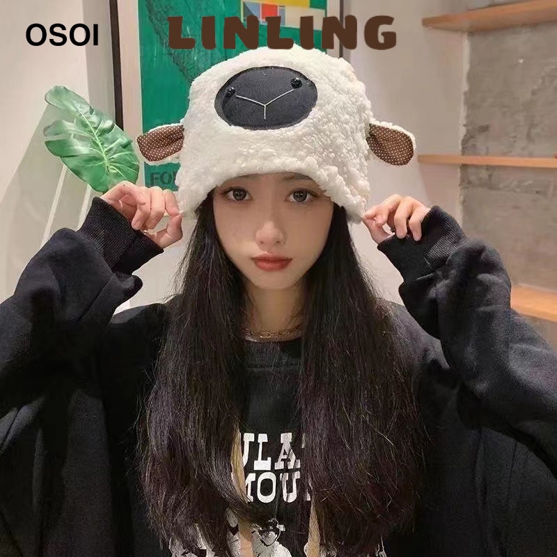 LINLING Mũ Len Lông Thỏ Tai Tròn Nón Bucket Len Nữ Dễ Thương Chất Len Dày Mịn Ấm Áp AMZ23B00MK 44Z231101