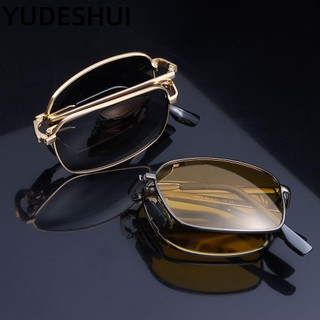 YUDESHUI Kính Mát Phân Cực Gọng Kim Loại Tròng Vuông Có Thể Gấp Gọn Tầm Nhìn Ban Đêm Thời Trang Cho Nam