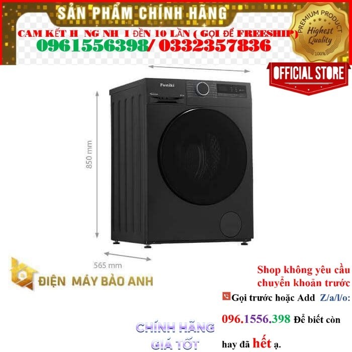 [Miễn phí giao lắp HN] Máy giặt Funiki 9.5 kg HWM F895ADG cửa trước, màu đen @Sale