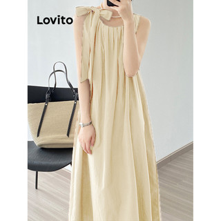 Đầm Lovito buộc dây xếp ly màu trơn phong cách thường ngày cho nữ L83ED349
