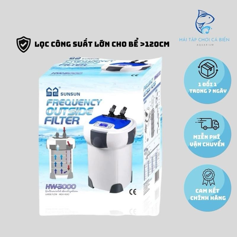￼Lọc Thùng Điện Tử SunSun HW3000 - Tích Hợp UV và Điều Chỉnh Công Suất Lọc Theo 6 Cấp Độ Cho Bể Cá