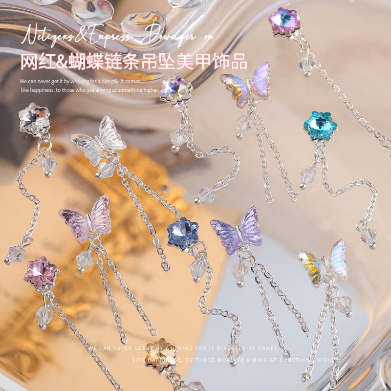 Bông Tai Xích Tua Rua Hình Bướm 3d diy Trang Trí Móng Tay