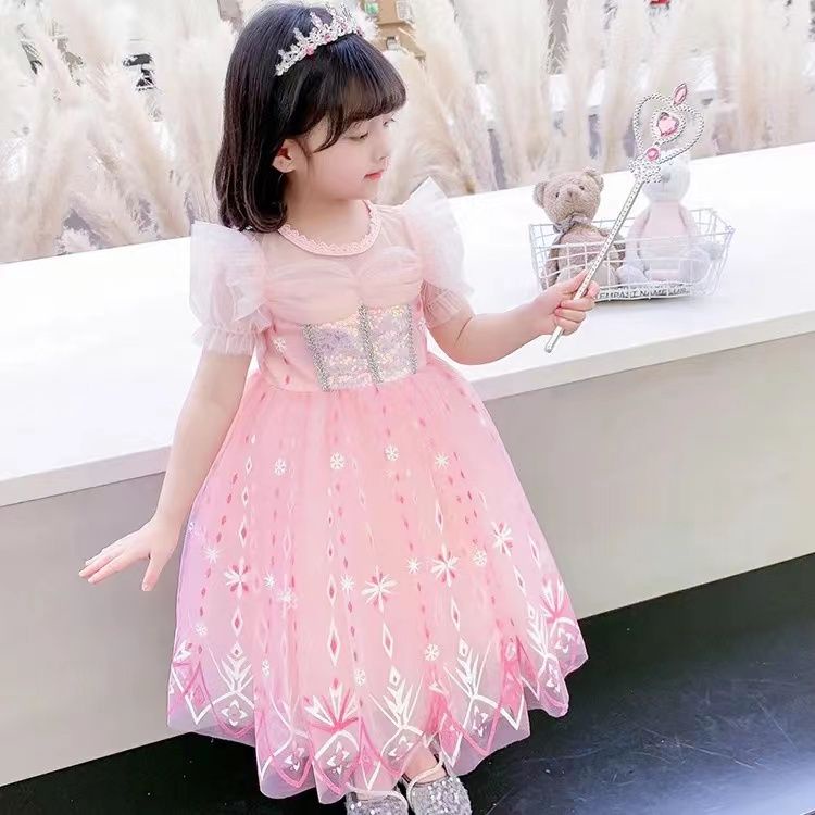 Đầm Công Chúa elsa Tay Ngắn Phối Lưới Thời Trang 214 Cho Bé Gái