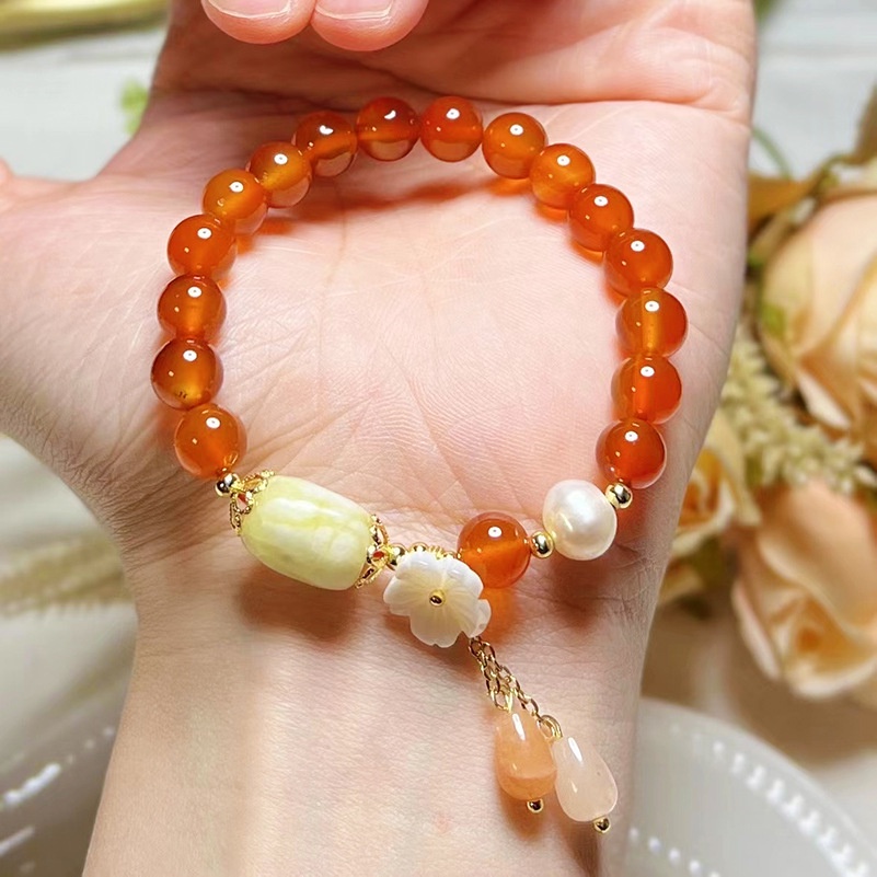 Mới Vòng Tay Mã Não Tự Nhiên Màu Cam Thời Trang