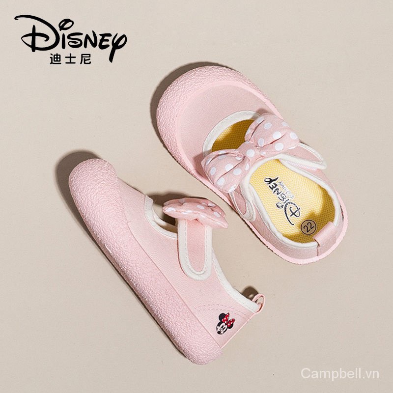 Disney Giày Búp Bê Vải Thoáng Khí Chống Trượt Chân In Hình Chuột minnie Thời Trang Xuân 2023 Cho Bé Gái
