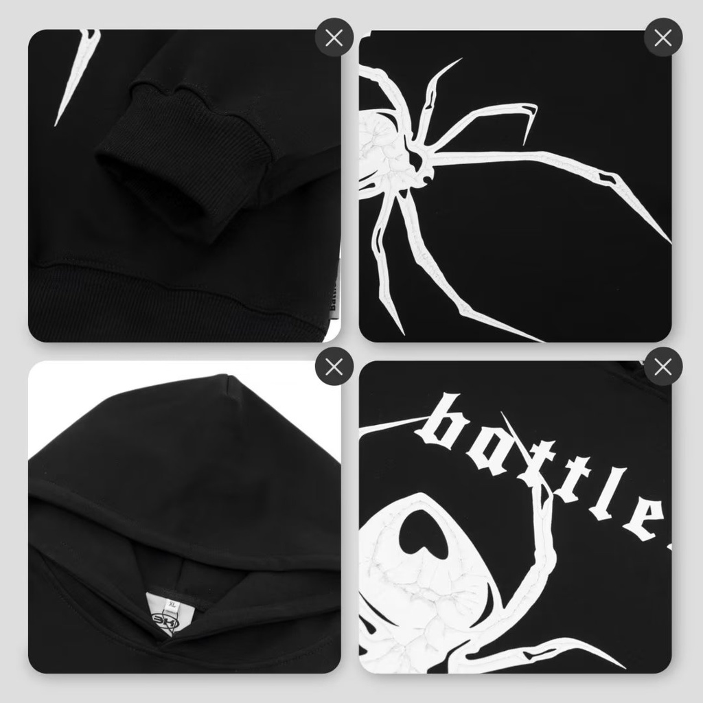 Đen Áo Khoác Hoodie Dáng Rộng In Hình Nhện Cá Tính Cho Cặp Đôi