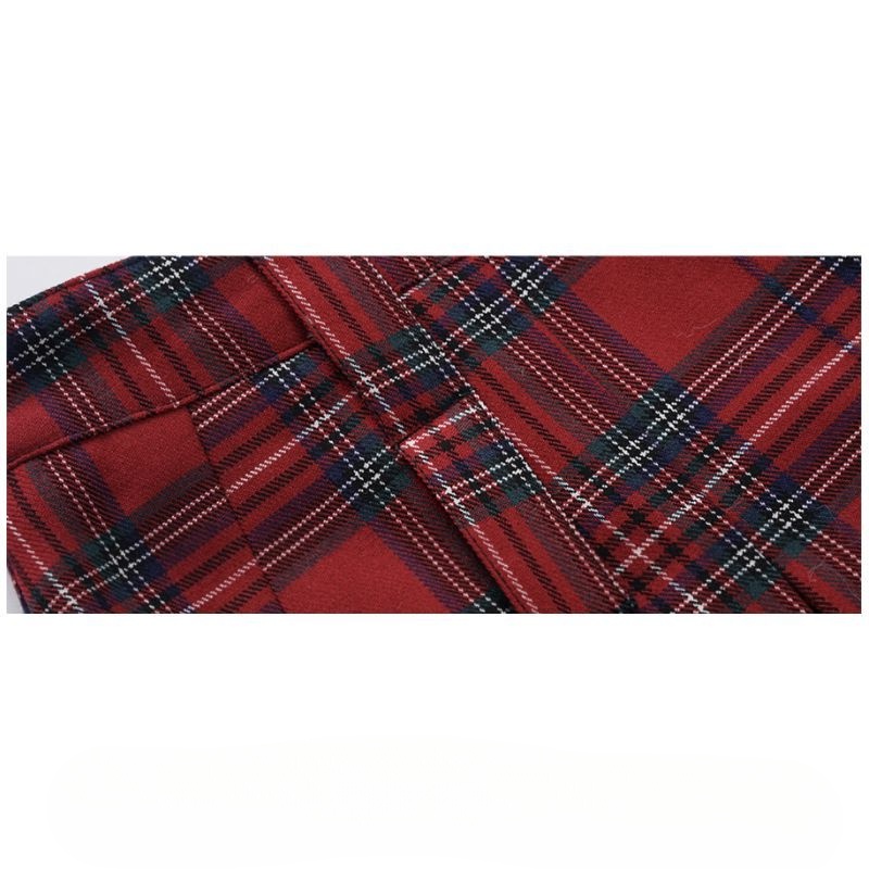 Yimo Chân Váy Ngắn Lưng Cao Xếp Ly Sọc Ca Rô Phong Cách retro Dành Cho Nữ