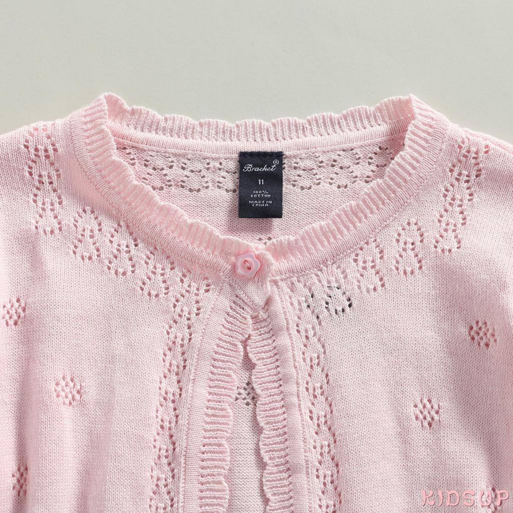 Áo Khoác cardigan Dệt Kim Tay Dài Cổ Tròn Cài Nút Dễ Thương Cho Bé Gái 1 Tuổi