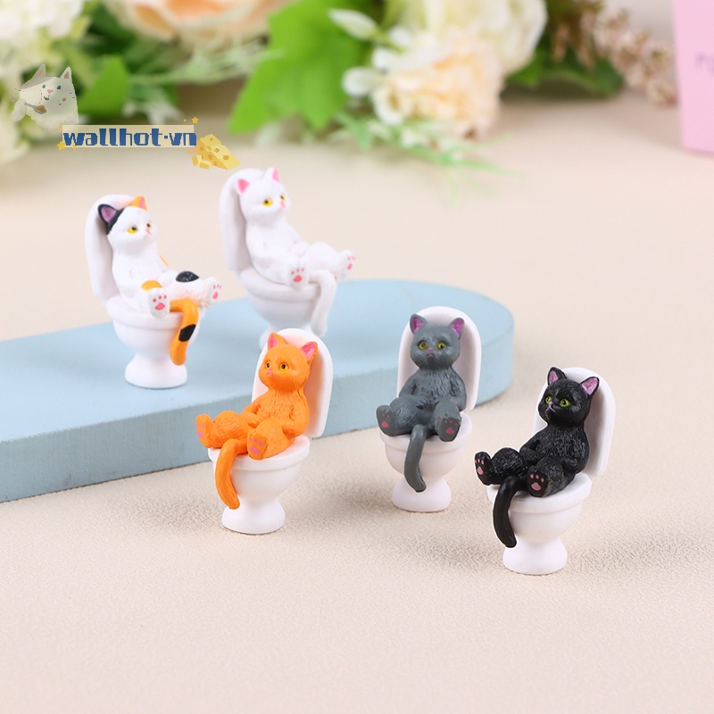 Wallhot > 1 Mô Hình Mèo Đi Vệ Sinh mini Dễ Thương Trang Trí Văn Phòng / Nhà Búp Bê well