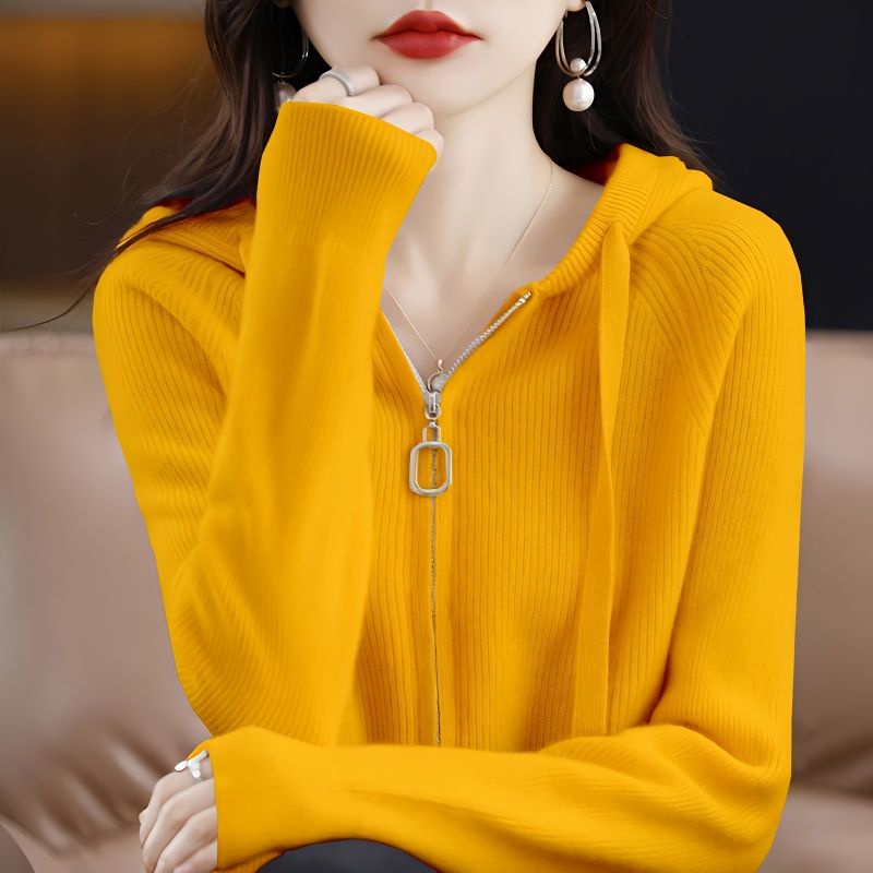 Áo Khoác cardigan Có Mũ Trùm Và Khóa Kéo Dáng Rộng Phong Cách Thu Đông Mới Dành Cho Bạn Nữ