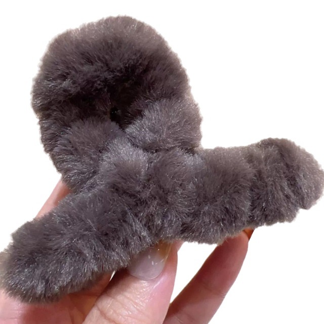 Kẹp Tóc Đính Lông Thỏ Giả Màu Cà Phê / Cà Phê 2023 Màu Sắc Đơn Giản