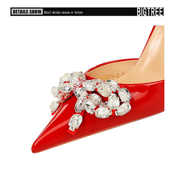 Giày Cao Gót Da Bóng Mũi Nhọn Đính Đá Thời Trang Hàn Quốc 8323-h19