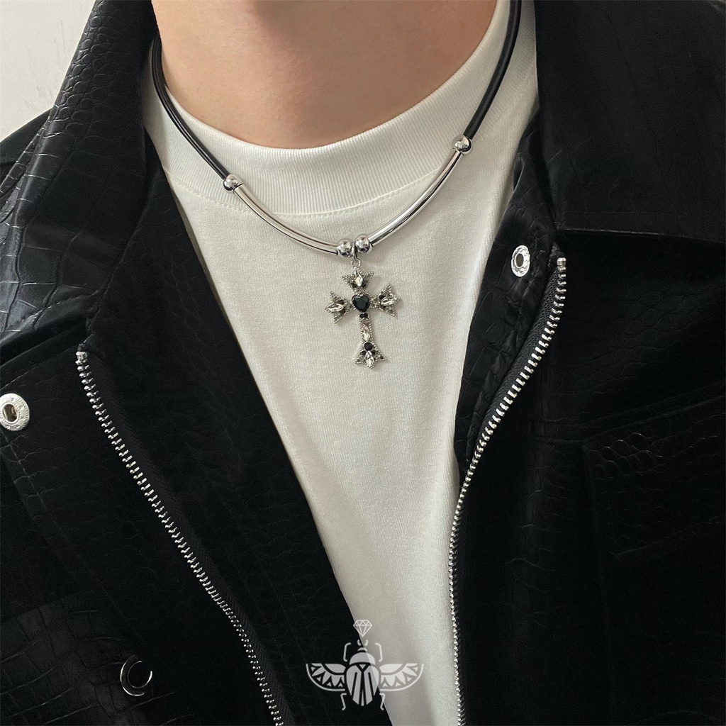 Vòng cổ Da unisex Mặt Thánh Giá Phong Cách hip hop