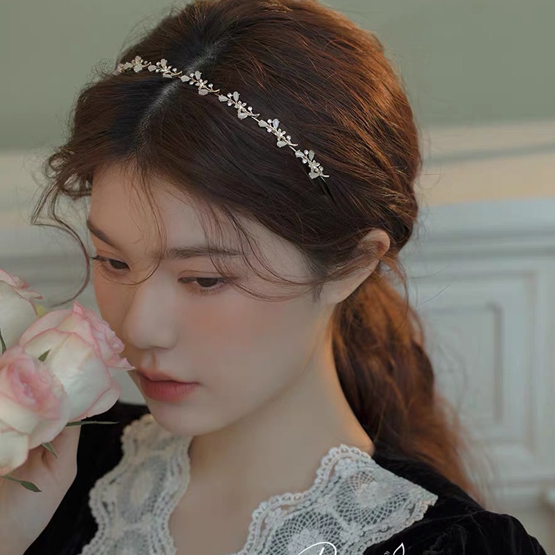 Băng Đô Cài Tóc Đính Đá Opal Kim Loại Phong Cách Retro Xinh Xắn