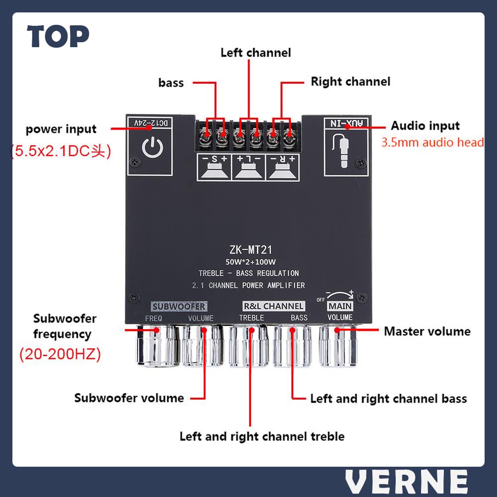 Bảng Mạch Khuếch Đại Âm Thanh Kỹ Thuật Số 2.1 Kênh zk-mt21 2x50w + 100w bt5.0