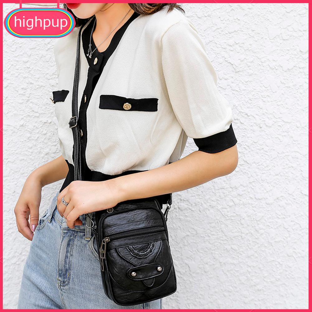 Túi Đeo Vai mini Bằng Da pu Mềm Màu Trơn Có Dây Kéo Dành Cho Bạn Nữ