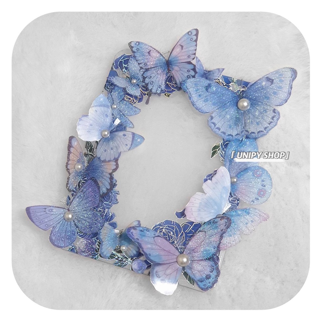 Toploader Decor 3D Washi Tage B8 | Bướm Tính Xanh Nhũ Lấp Lánh | Thẻ Đựng Card Idol Kpop Anime TW014