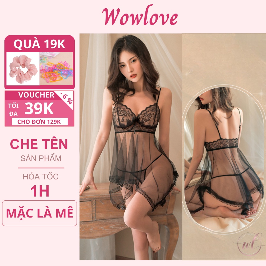 [Tặng 1 chip] Bộ đồ váy ngủ nữ sexy kiểu ren đuôi cá 2 dây xuyên thấu kèm quần lót lọt khe siêu gợi cảm, quyến rũ | BigBuy360 - bigbuy360.vn