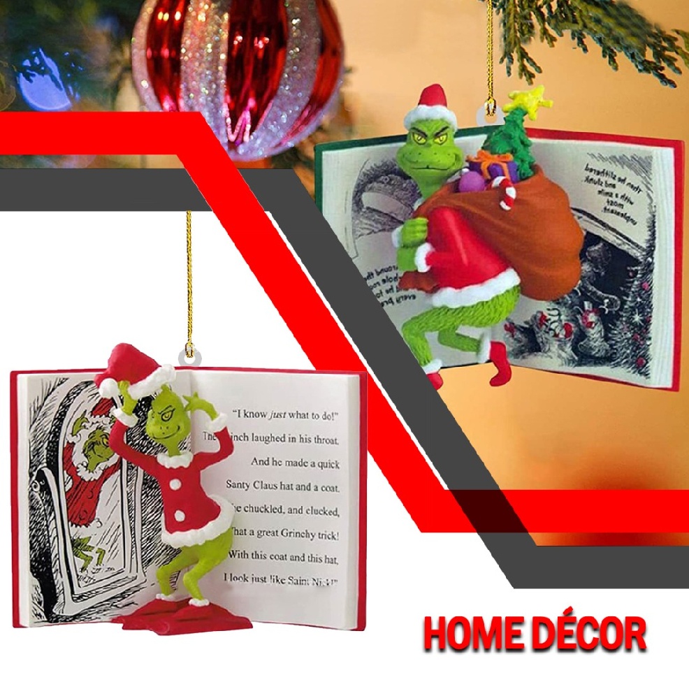 Christmas Grinch Book Tree Decoration Hanging Ornaments Acrylic Pendant Gift