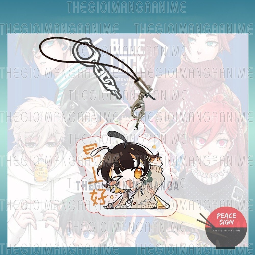Móc dây treo điện thoại BLUE LOCK ver TAI CHỮ in hình anime chibi mica trong acrylic móc khóa