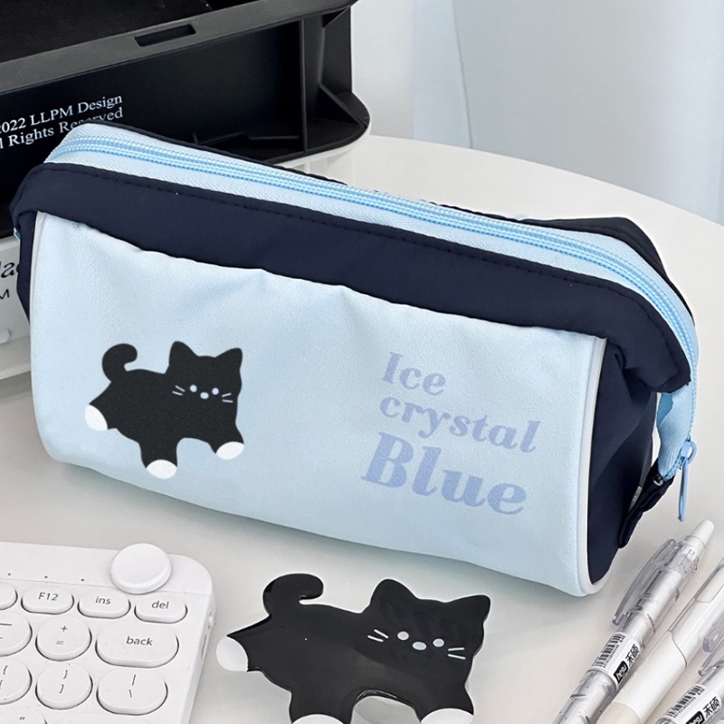 Hoạt Hình Túi Đựng Bút Chì / Đồ Trang Điểm Sức Chứa Lớn Hình Mèo Đen Dễ Thương Cho Học Sinh