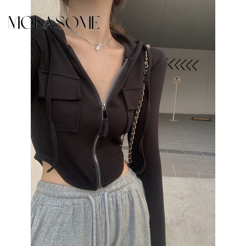 Polaroisome Áo Khoác cardigan Có Mũ Trùm Dài Tay Màu Trơn Thời Trang 2023 Cho Nữ