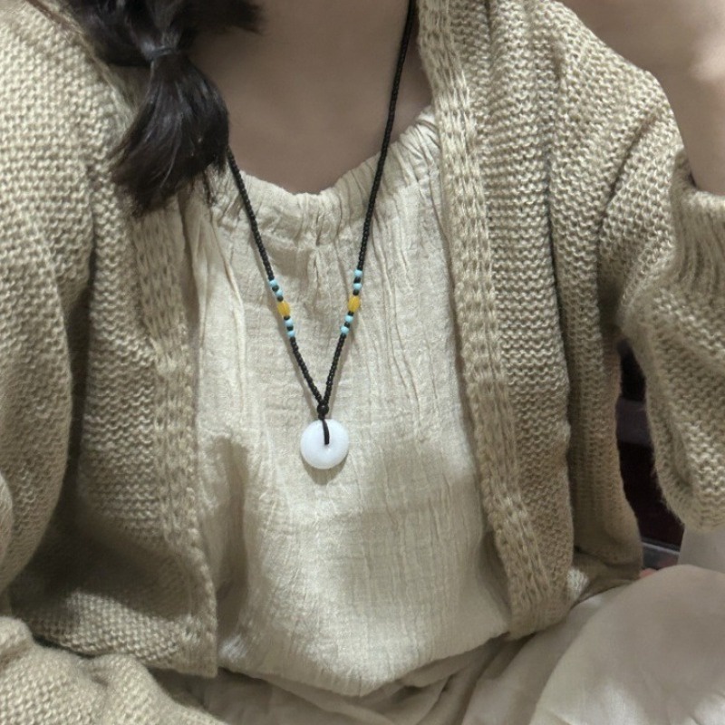 Vòng cổ Bùa May Mắn Mặt Đá Ngọc Bích vintage Thời Trang Cho Cặp Đôi