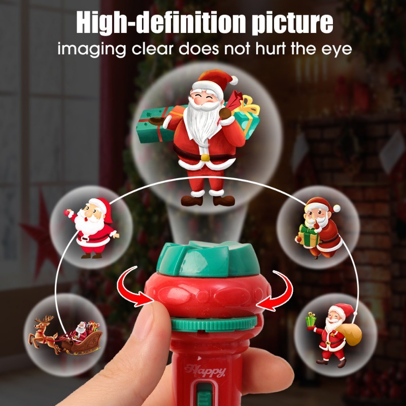 Đồ Chơi Đèn Pin Chiếu Hoạt Hình Ông Già Noel Vui Nhộn Giáo Dục Sớm Cho Bé / Quà Giáng Sinh