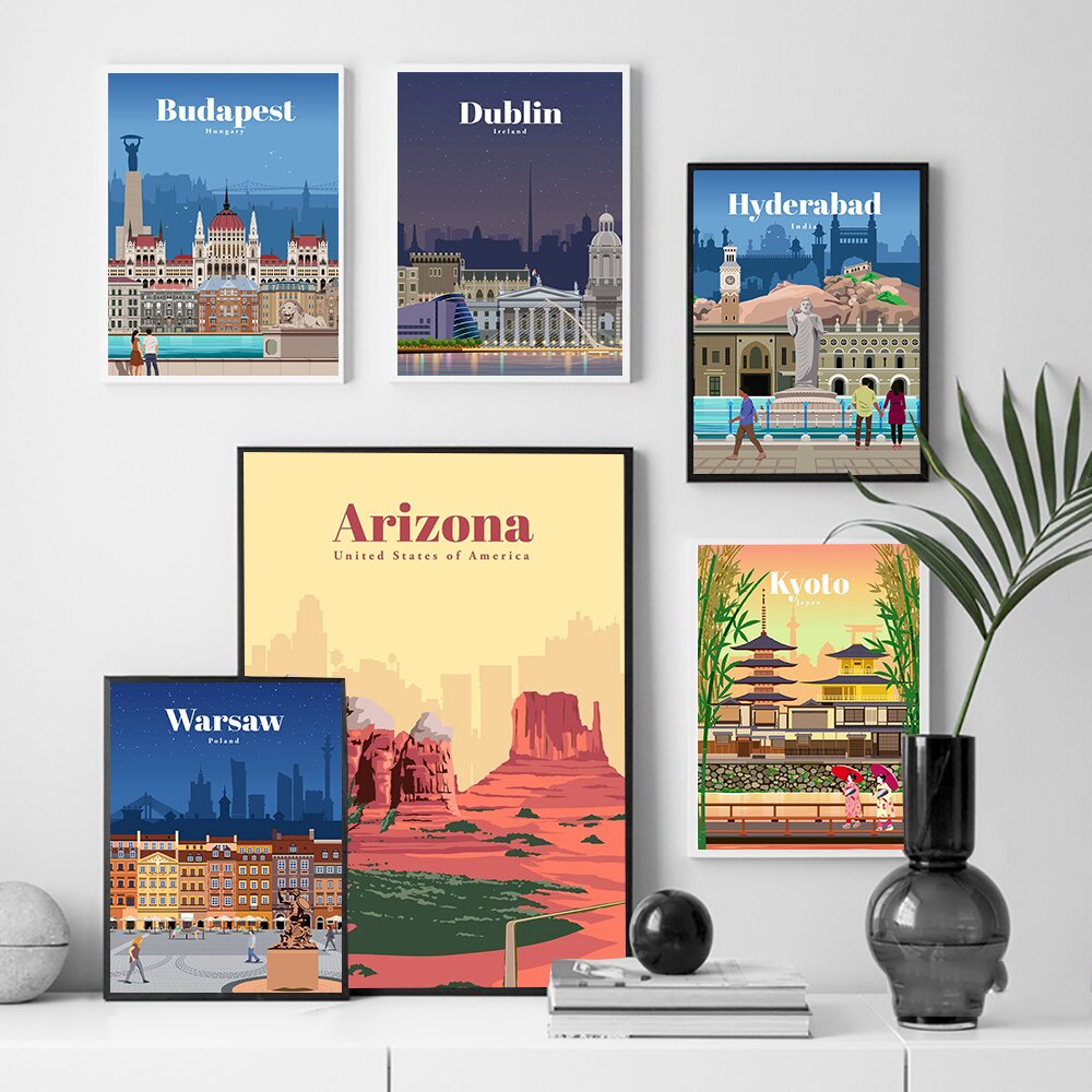 Áp phích thành phố du lịch cổ điển Bắc Âu, Ba Lan, Bỉ, Hungary, Ireland, Nghệ thuật phong cảnh Nhật 