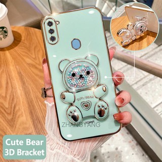 ốp lưng samsung a11 m11 Ốp Điện Thoại tpu Dẻo Mạ Màu 3D In Hình Gấu Nhỏ Đáng Yêu Có Giá Đỡ Cho samsung a11 m11