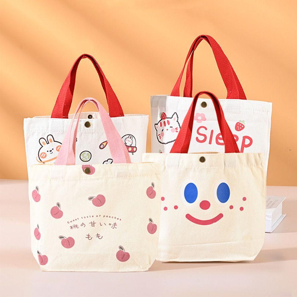Okdeals Túi Xách tote canvas Cỡ Lớn In Hình Quả Đào Hoạt Hình Dễ Thương Cho Nữ
