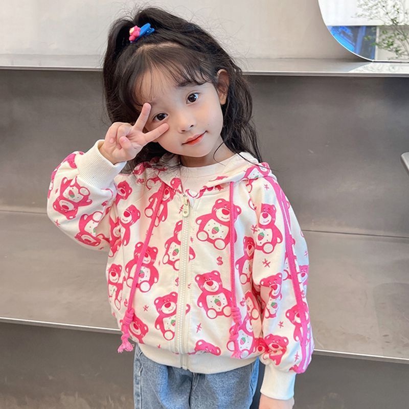 Áo Khoác hoodie Có Khóa Kéo In Hình Gấu Dễ Thương Cho Bé Gái 1-12 Tuổi Hoạt Hình