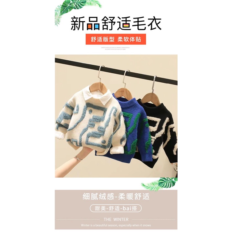 Phlis Áo Sweater Dệt Kim Phối Lông Chồn Thời Trang Thu Đông 2023 Cho Bé