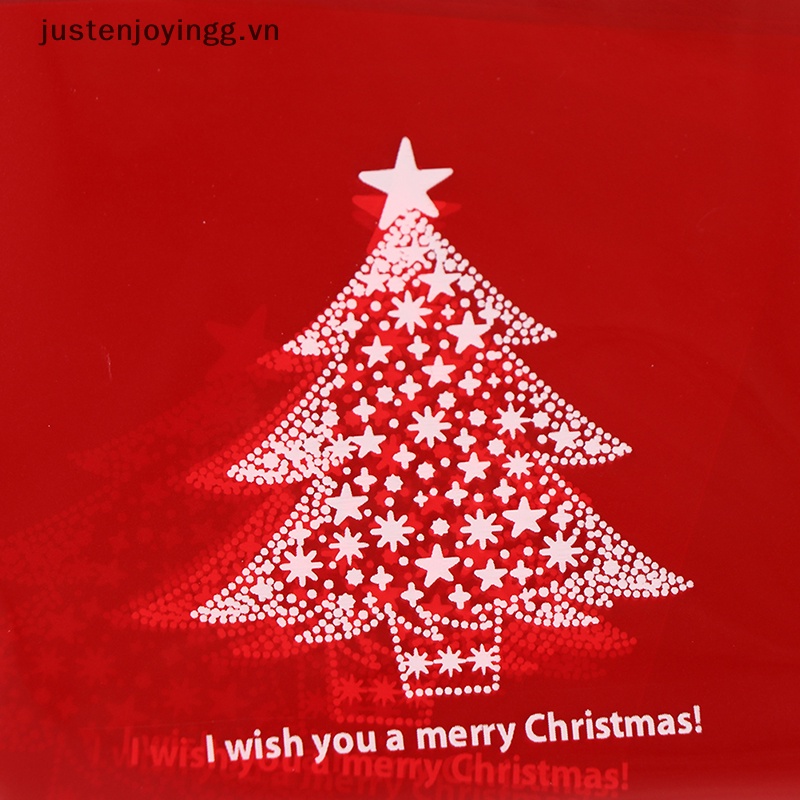 Set 100 Túi Nhựa Đựng Bánh Kẹo Giáng Sinh Tự Dính Kích Thước 10x10cm