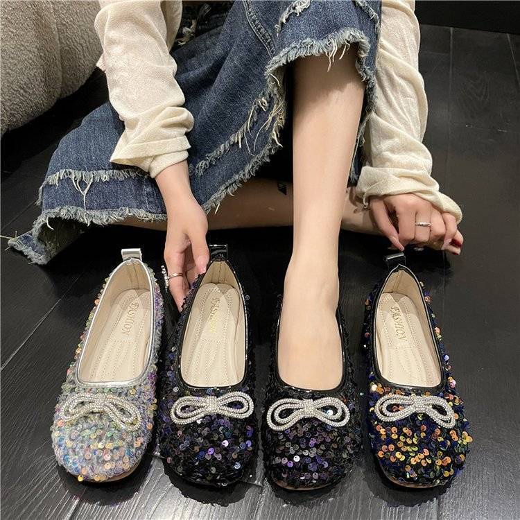 Giày Lười Mũi Tròn Đính Kim Sa size 41-43 Thời Trang Cho Mẹ Bầu size 42