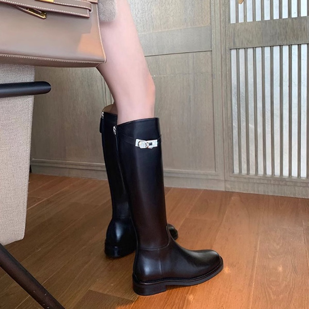 New york times ~ Bốt Da Thật Cao Gót Cổ Cao Đến Đầu Gối Phối Khóa Thời Trang Cho Nữ