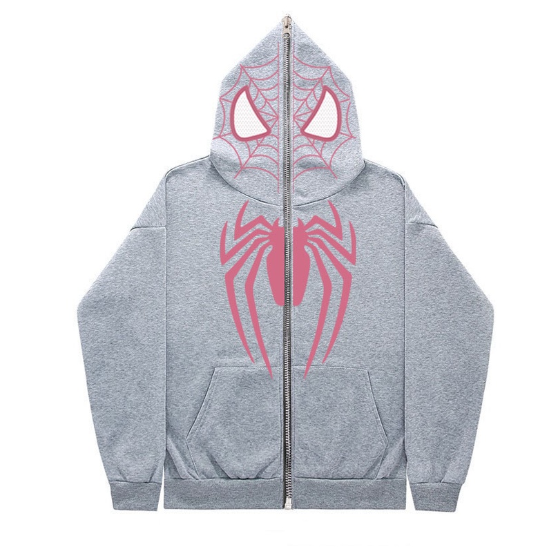 Áo Khoác hoodie Có Khóa Kéo In Hình Nhện Phong Cách Hiphop Thời Trang Đường Phố Mới 2023
