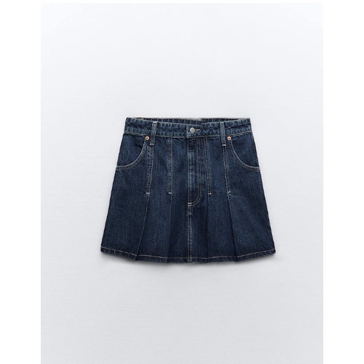 Zara Bộ Áo Khoác Sát Nách Cổ Chữ v + Chân Váy denim Xếp Ly Thời Trang Thu Đông 233216212 3216270