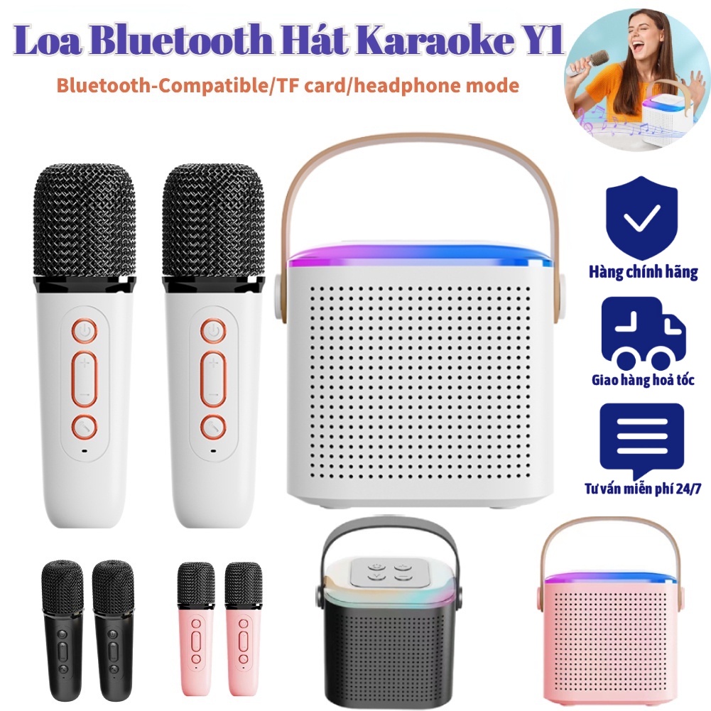 Loa bluetooth mini karaoke kèm 2 mic không dây LAMJAD-Y1 có cổng cắm tai nghe công suất 13W 2023