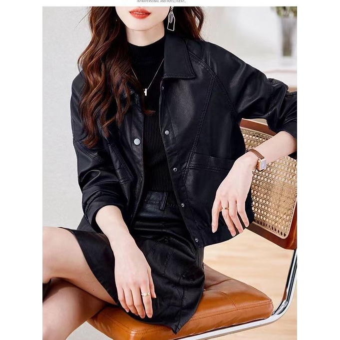 Haining Áo Khoác Da Dáng Ngắn Thời Trang Xuân Thu 2023 Cho Nữ