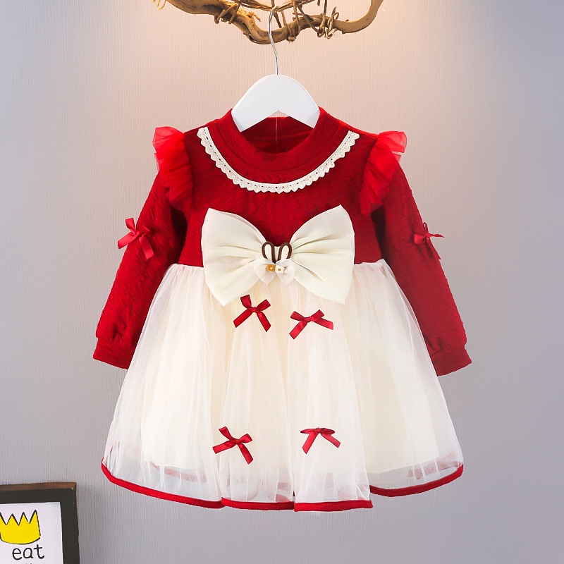 Đầm Công Chúa Tay Dài Đính Nơ Thời Trang Mùa Thu 2023 Cho Bé Gái