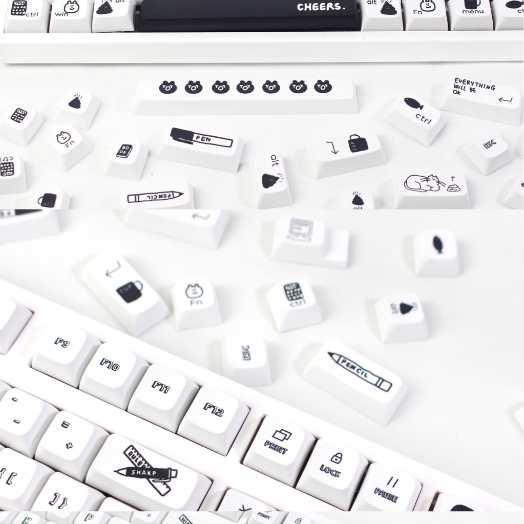 Keycaps hoạt hình màu đen, XDA9.5MM, keycaps tùy chỉnh và dễ thương cho bàn phím cơ, PBT nhuộm thăng hoa