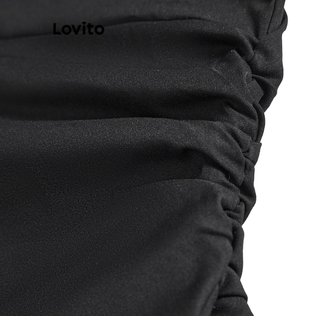 Áo Lovito cộc tay nút trước xếp ly màu trơn thường ngày cho nữ L65ED049